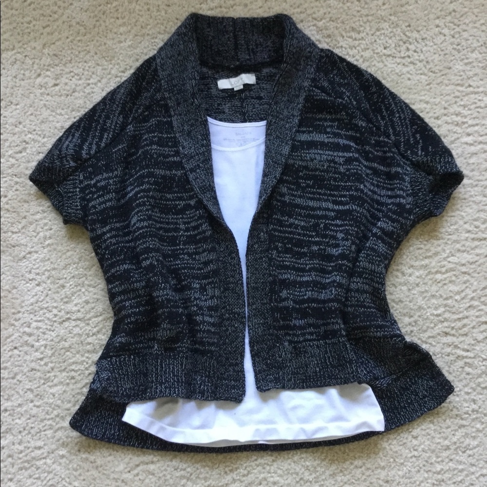 ⭐️ LOFT Black and White Open-Front Short-Sleeve Cardigan Size XS